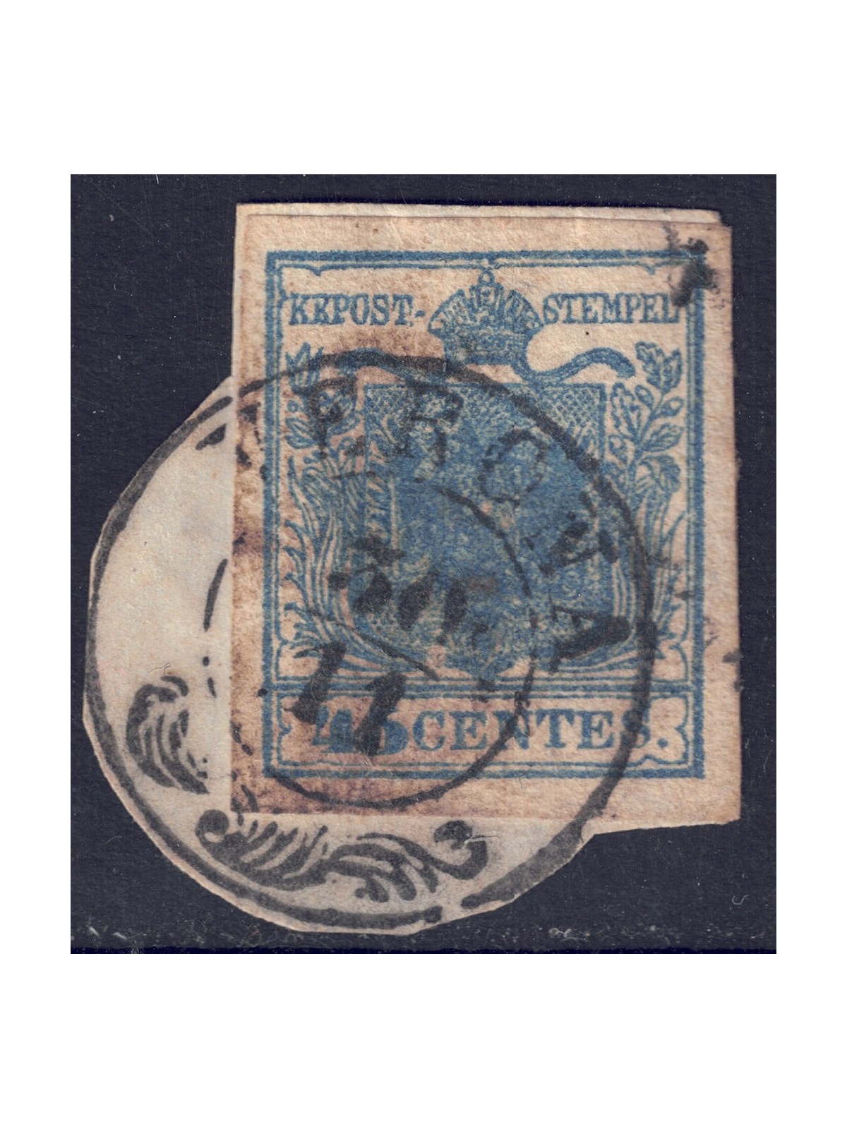REGNO LOMBARDO VENETO 1850 Stemma (45c azzurro) 1° tipo us