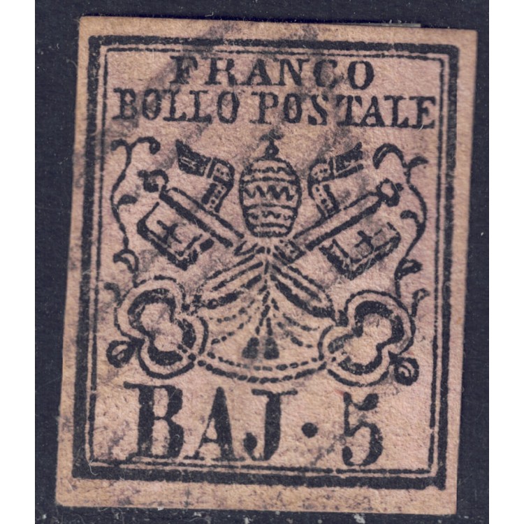 PAUL STATE 1852-64 Coat of arms (5 light pink bajocchi) us