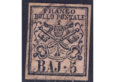 STATO PONTIFICIO 1852-64 Stemma (5 bajocchi rosa chiaro) us