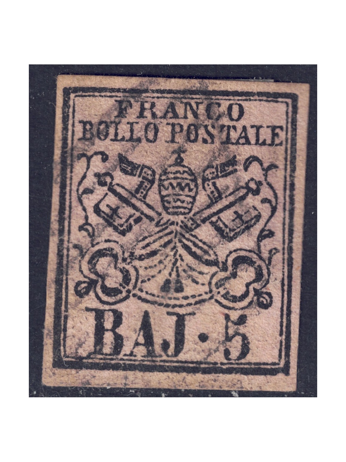 PAUL STATE 1852-64 Coat of arms (5 light pink bajocchi) us