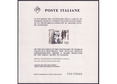 ITALIA 1989 Charles Chaplin BF MNH**