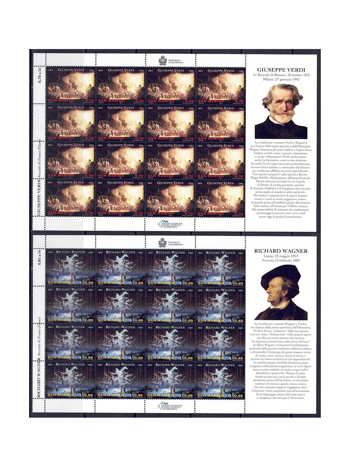 SAN MARINO 2013 Composers, Verdi and Wagner 2 m/s MNH**