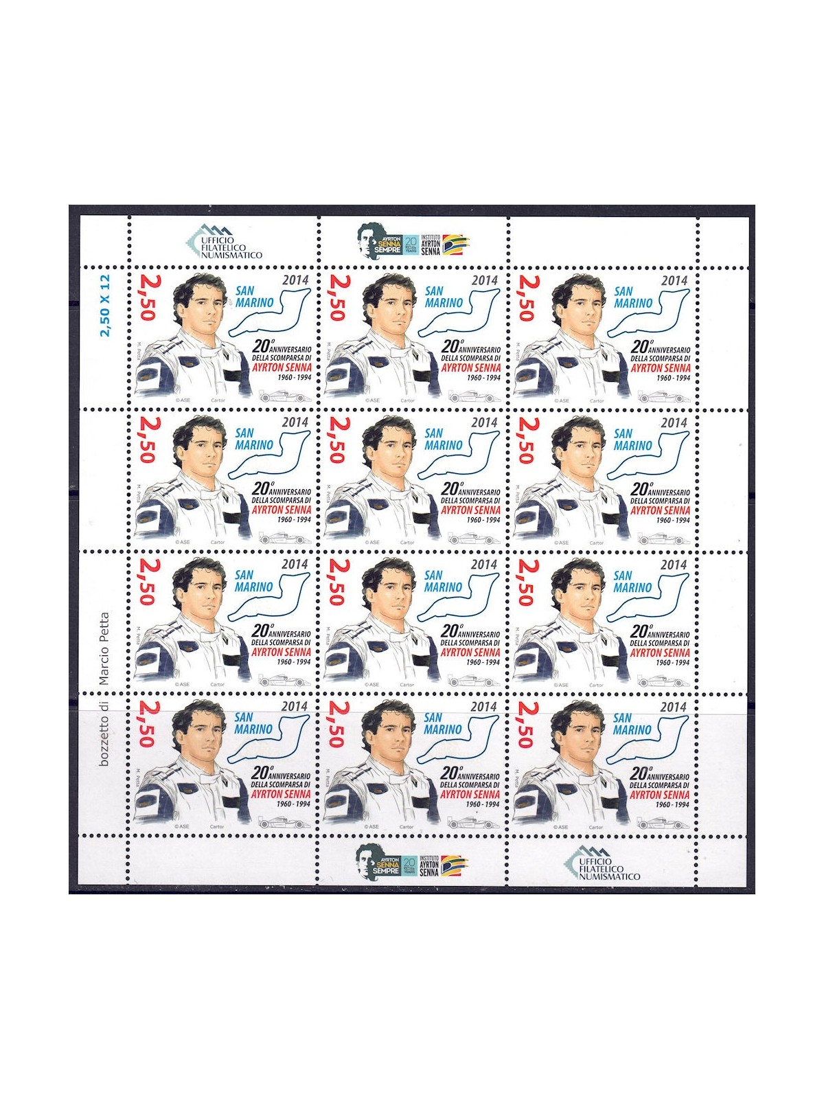 SAN MARINO 2014 Ayrton Senna m/s MNH**