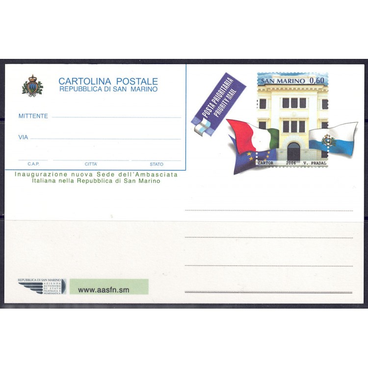SAN MARINO 2006 Ambasciata Italiana, Cartolina Postale nuova