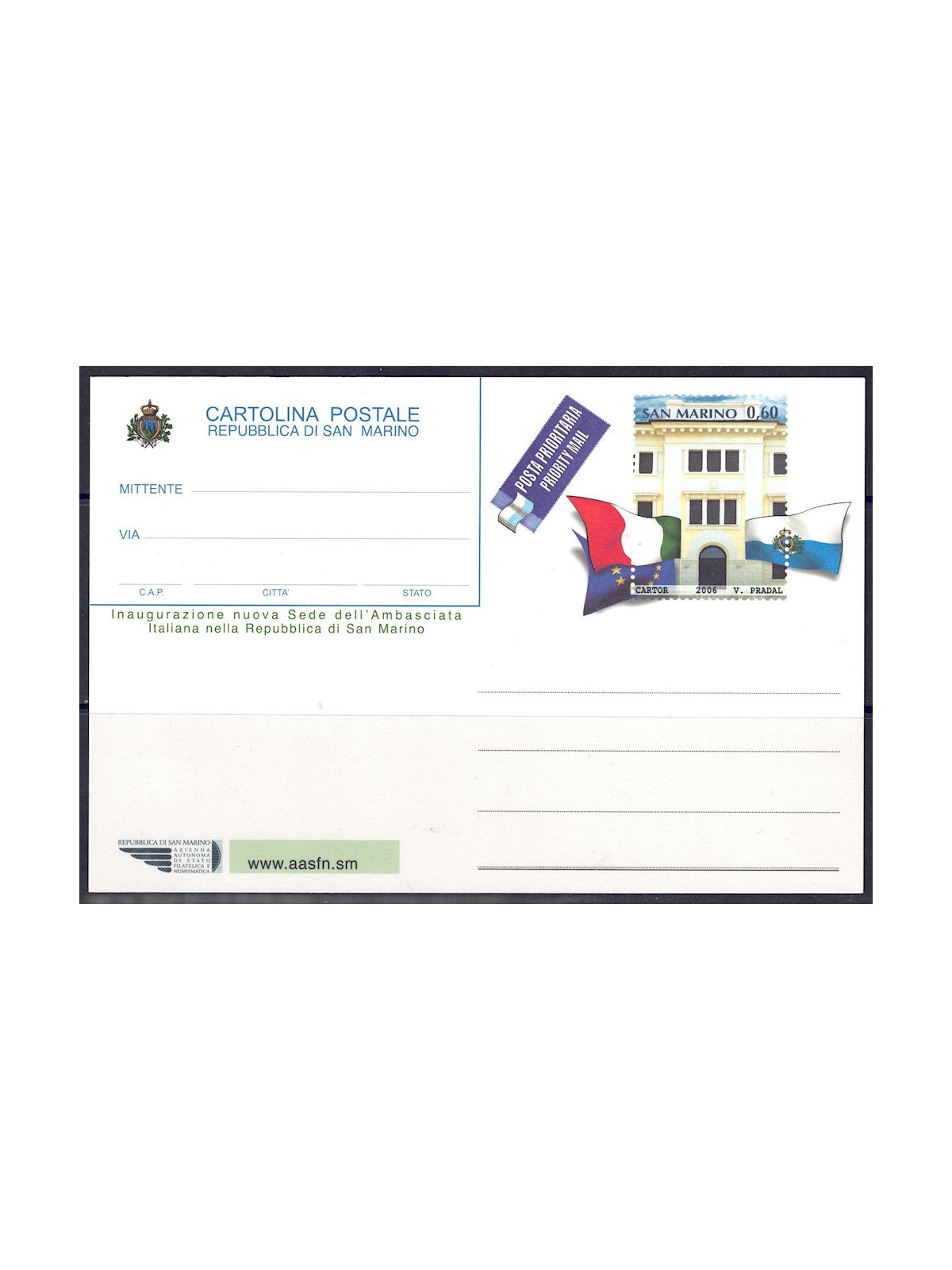 SAN MARINO 2006 Italian Embassy, New Postcard