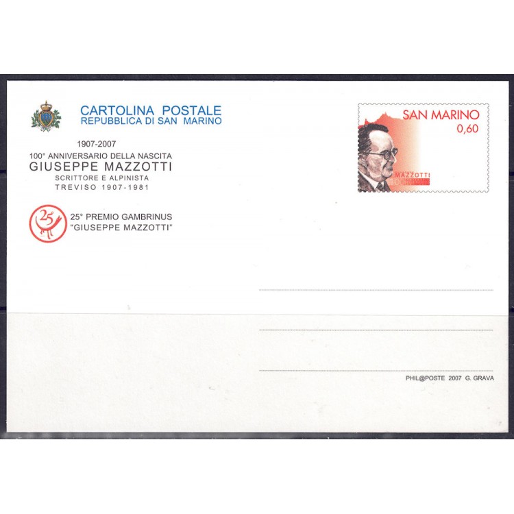 SAN MARINO 2007 Giuseppe Mazzotti, New Postcard