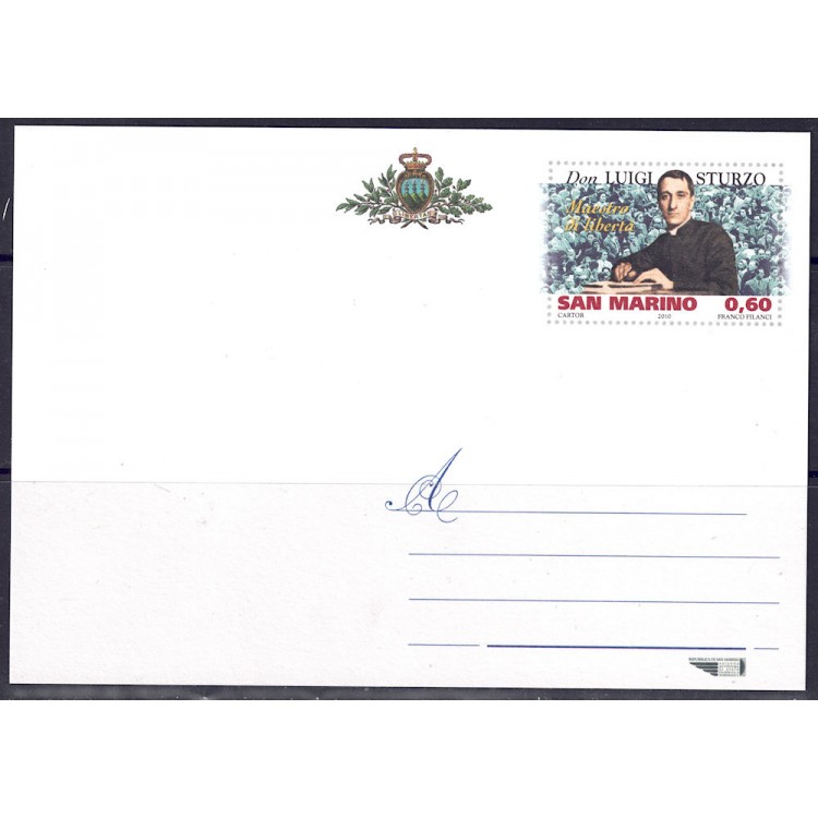 SAN MARINO 2010 Don Luigi Sturzo, Cartolina Postale nuova
