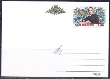 SAN MARINO 2010 Don Luigi Sturzo, Cartolina Postale nuova