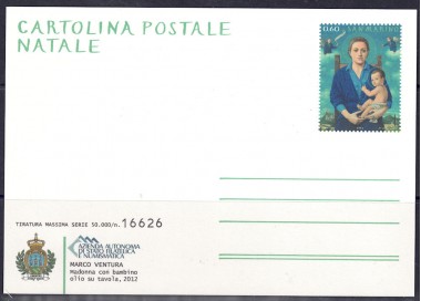 SAN MARINO 2012 Christmas, New Postcard