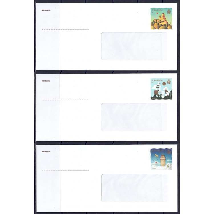 SAN MARINO 2018 Torri di San Marino 3 Buste Postali nuove