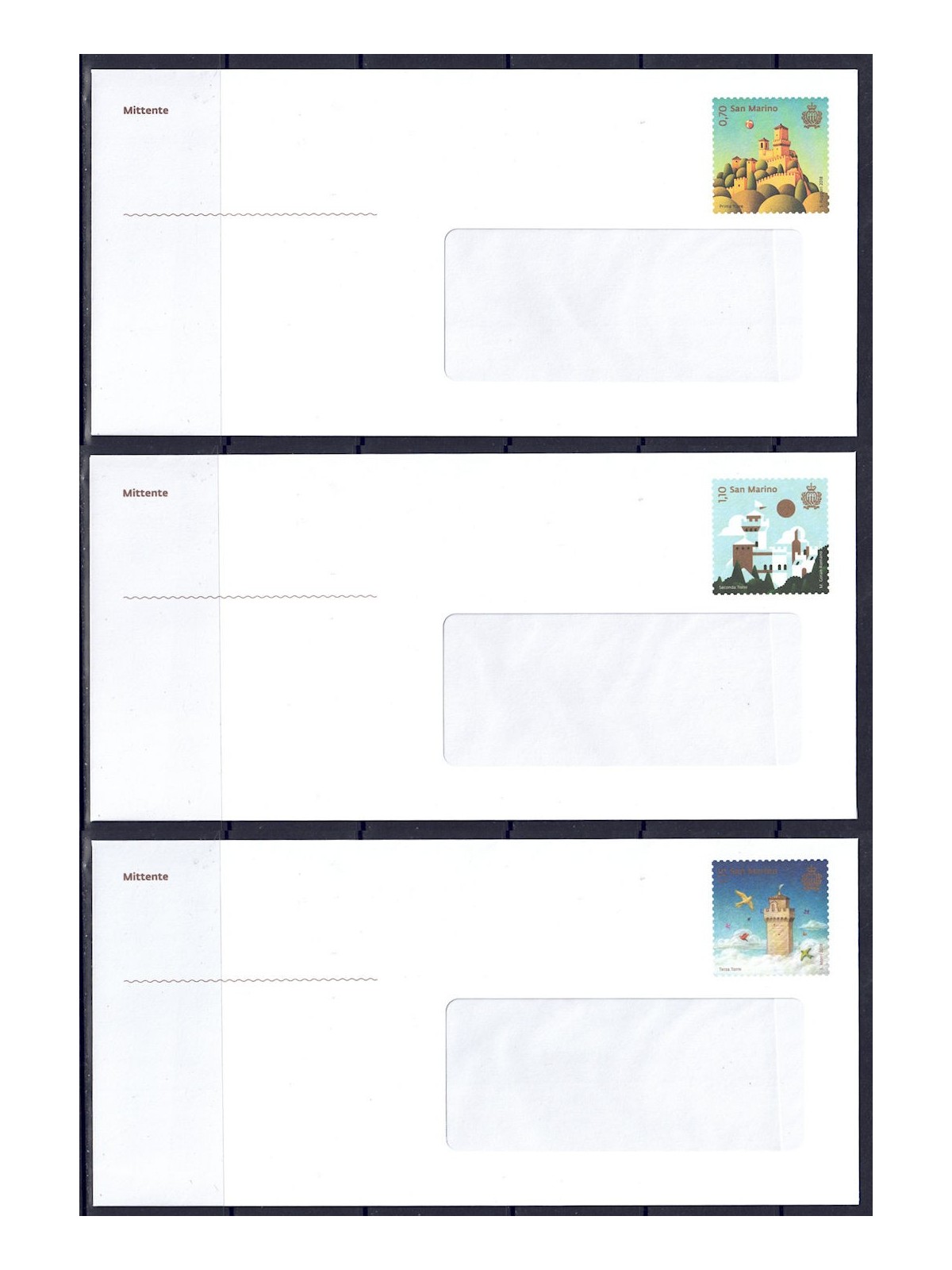 SAN MARINO 2018 Towers of San Marino 3 new Postal Envelopes