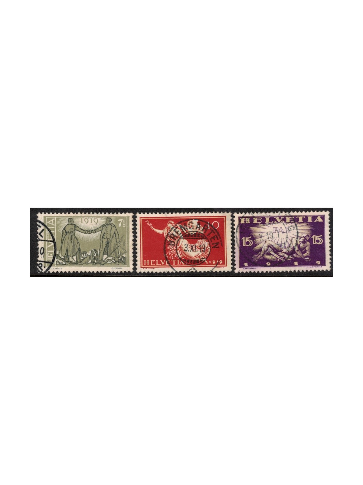 SWITZERLAND 1919 Commemoration of Peace 3v used