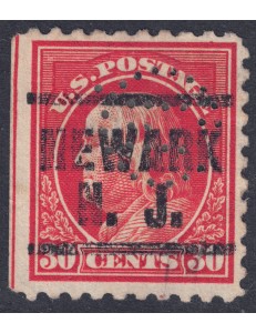 USA 1912 Benjamin Franklin (30c rosso arancio) us (perfin)