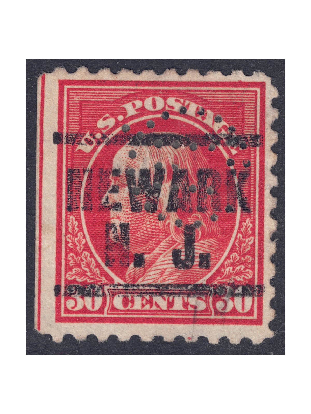 USA 1912 Benjamin Franklin (30c Orange Red) US (perfin)