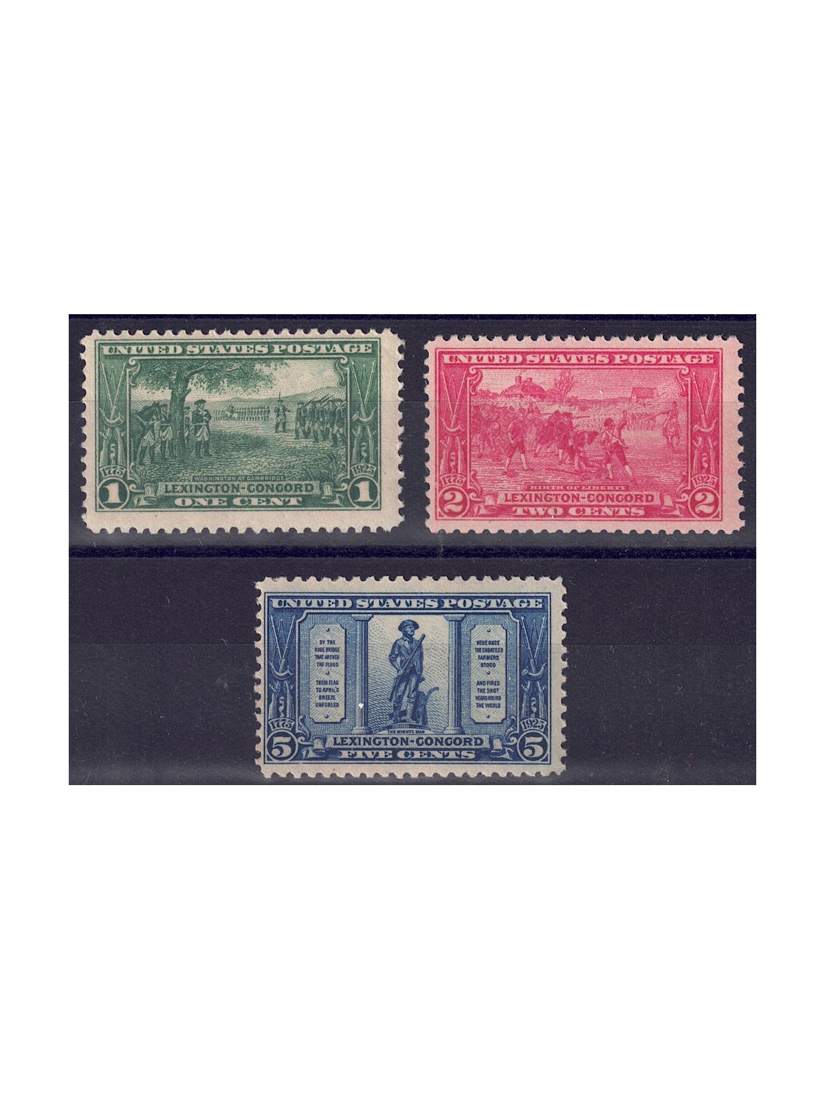 USA 1925 Battle of Lexington - Concord 3v MNH**