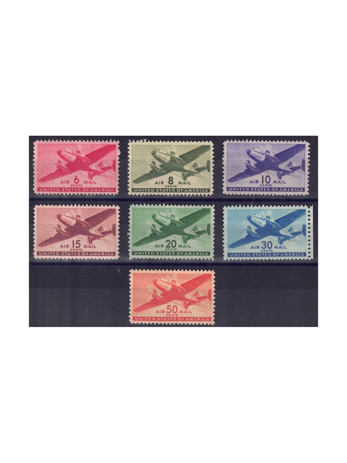 USA 1941-44 Twin-engine transport 7v MNH**/MH*