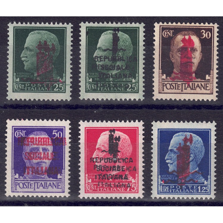 ITALY RSI 1944 Imperial Series Variety (double overprint) 6v MNH** ©