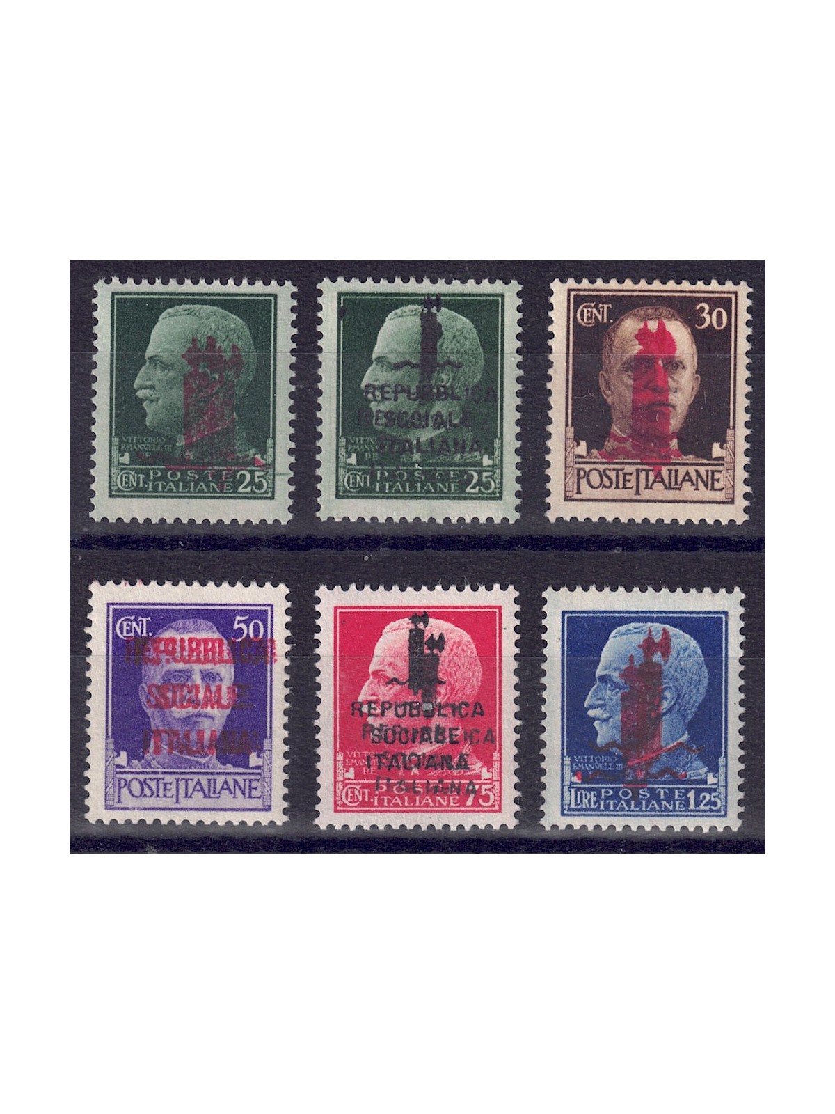 ITALIA RSI 1944 Varietà Serie Imperiale (doppia soprastampa) 6v MNH** ©