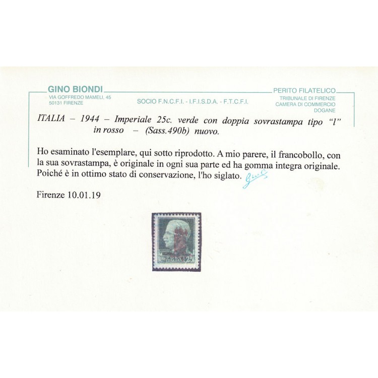 ITALIA RSI 1944 Varietà Serie Imperiale (doppia soprastampa) 6v MNH