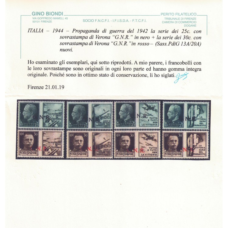 ITALIA RSI 1944 Propaganda di guerra GNR (Errore di colore) 8v MNH** ©