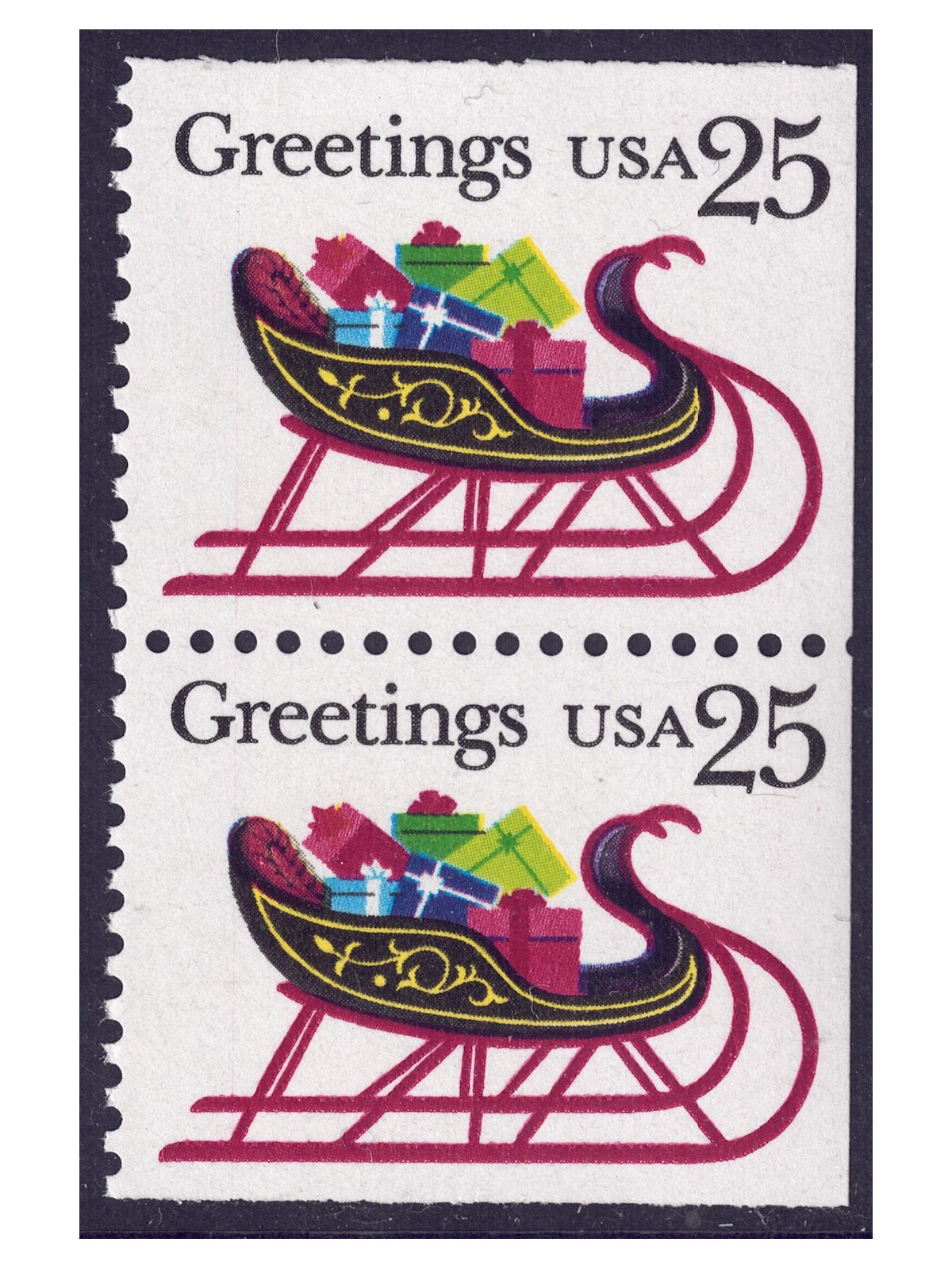 USA 1989 Christmas (Sleigh) □ adjacent sides 2v MNH**