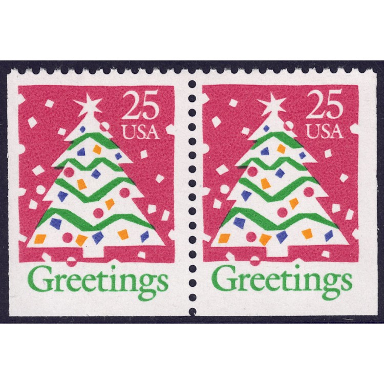 USA 1990 Christmas (Christmas Tree) □ adjacent sides 2v MNH**