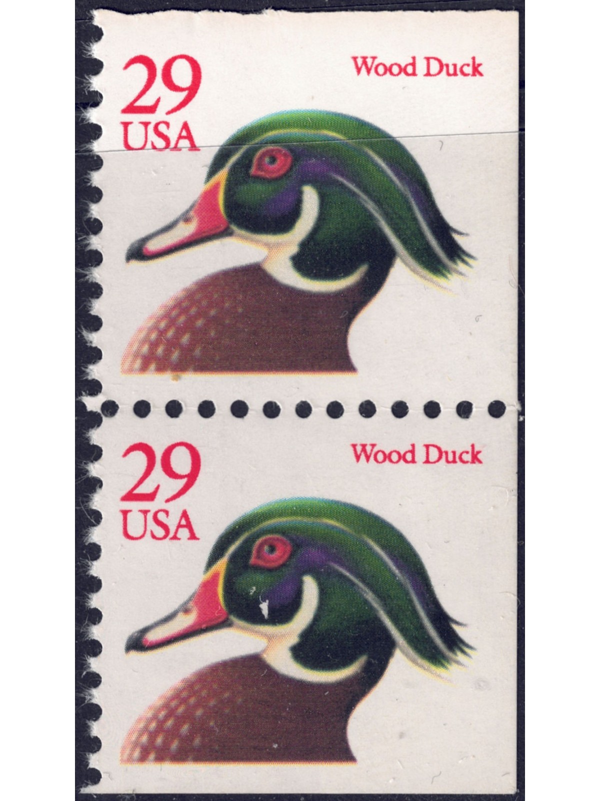 USA 1991 Wood Duck (red) □ adjacent sides 2v MNH**