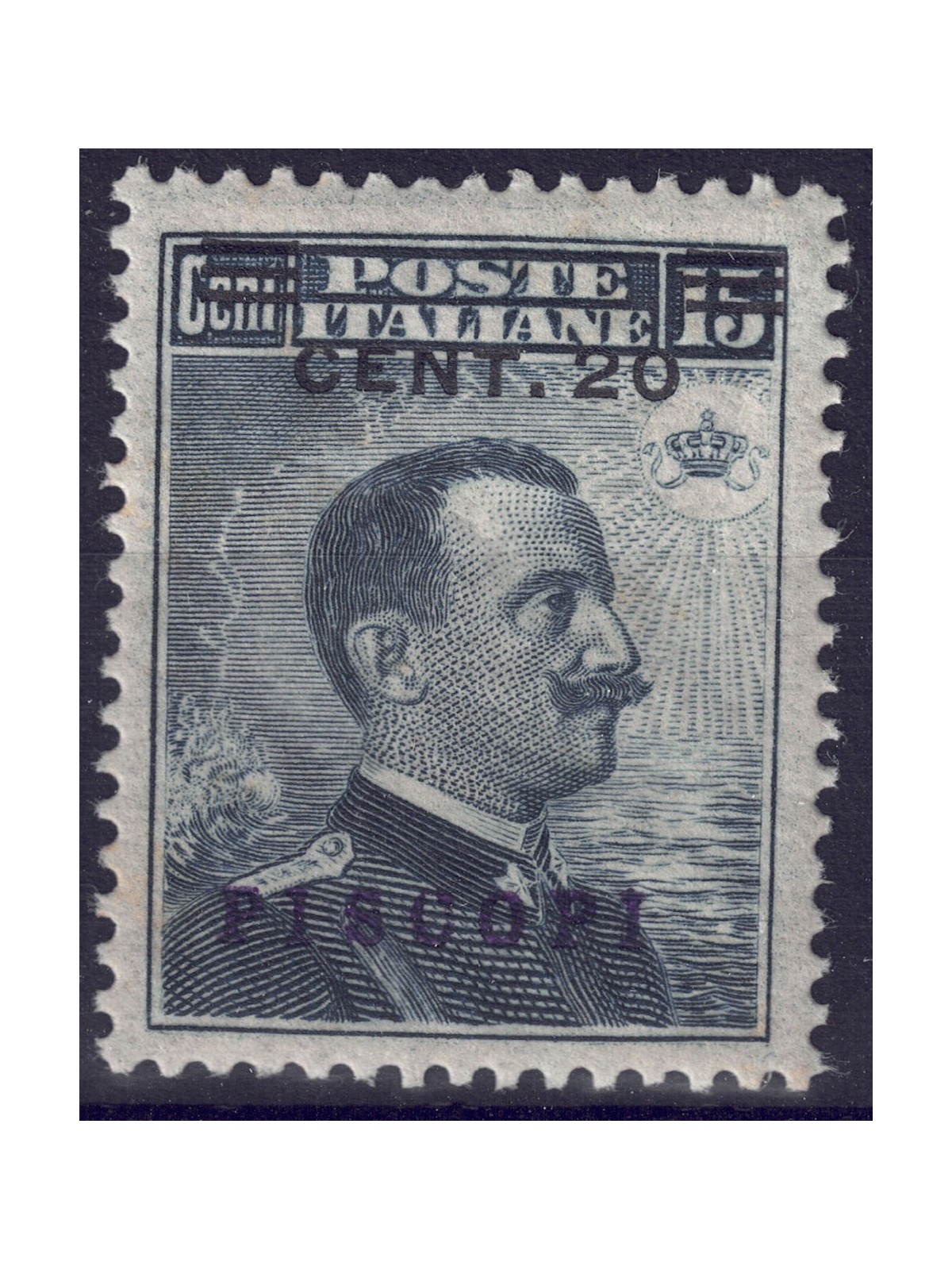 EGEO PISCOPI 1916 20c su 15c grigio nero MNH**