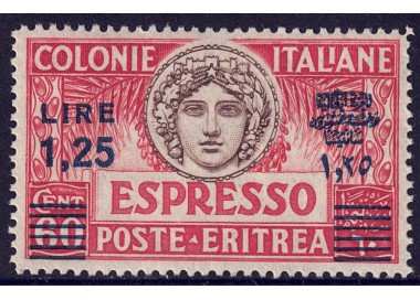 ERITREA 1937 Espresso 1,25 su 60c soprast. in azzurro MNH** (Lusso)