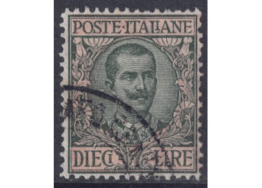 ITALIA REGNO 1910 Floreale £10 oliva e rosa us
