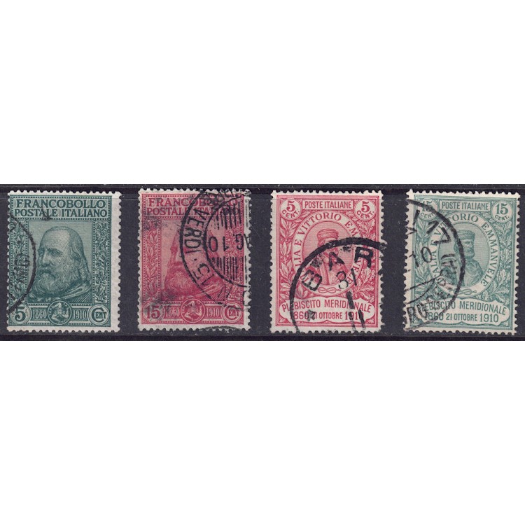 ITALIA REGNO 1910 Garibaldi, Risorgimento e Plebiscito 4v us