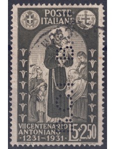ITALIA REGNO 1931 S. Antonio £5 verde oliva us (perfin B.C.I.)