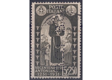 ITALY KINGDOM 1931 S. Antonio £5 olive green us (perfin BCI)
