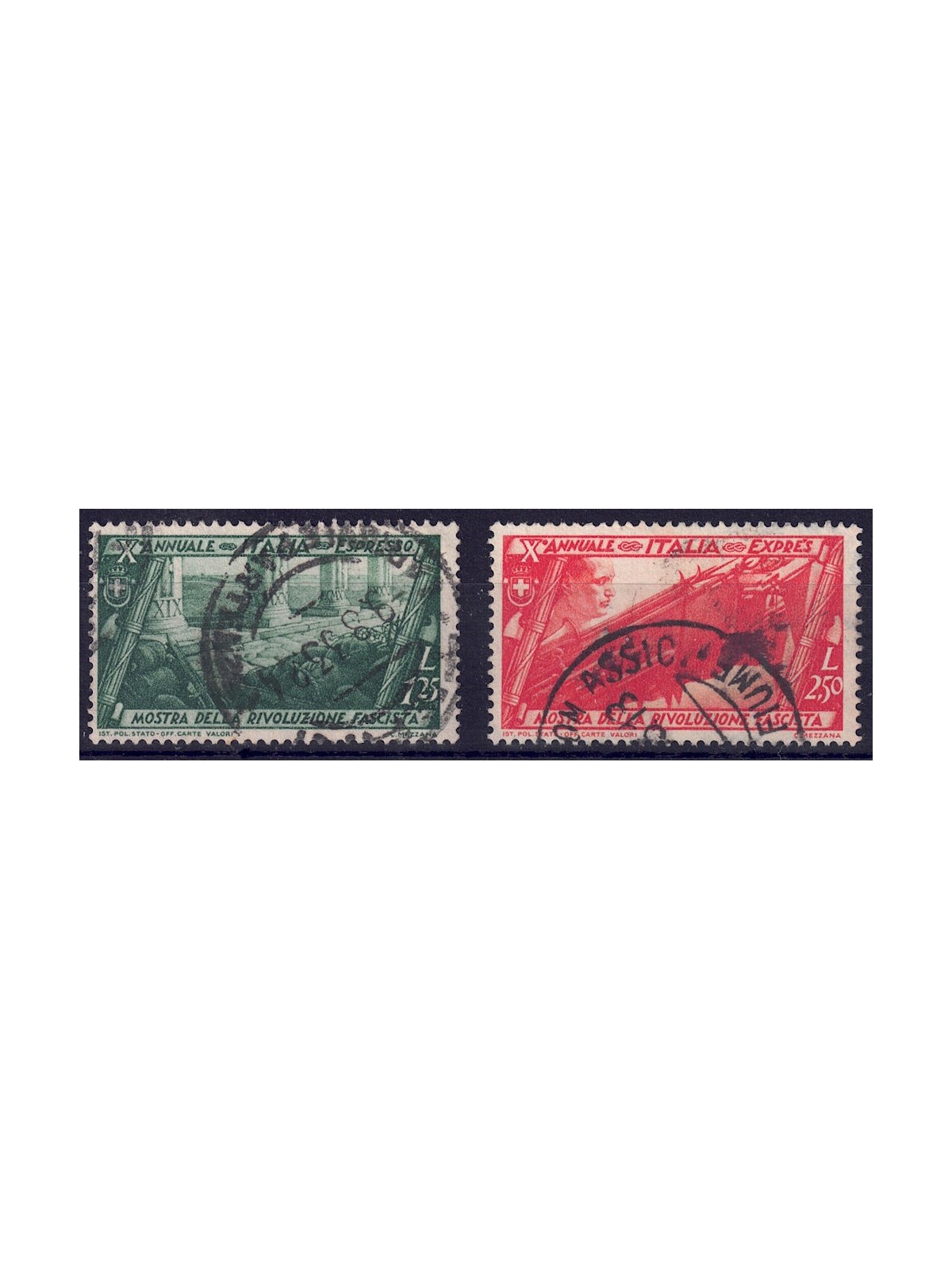 ITALY KINGDOM 1932 Tenth anniversary march on Rome, 2v US express