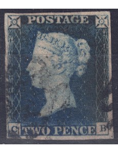 GRAN BRETAGNA 1840 Effigie della Regina Vittoria (2p azzurro) us ©