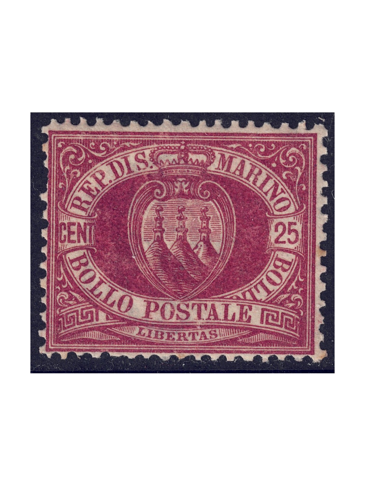 SAN MARINO 1877-90 25c brown lacquer MH*
