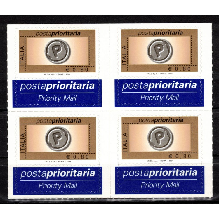 ITALIA 2004 Posta Prioritaria € 0,80 B in quartina MNH**