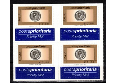 ITALY 2004 Priority mail € 0.80 B in block of four MNH**