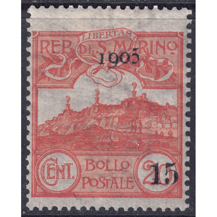 SAN MARINO 1905 View of San Marino overprinted MH*