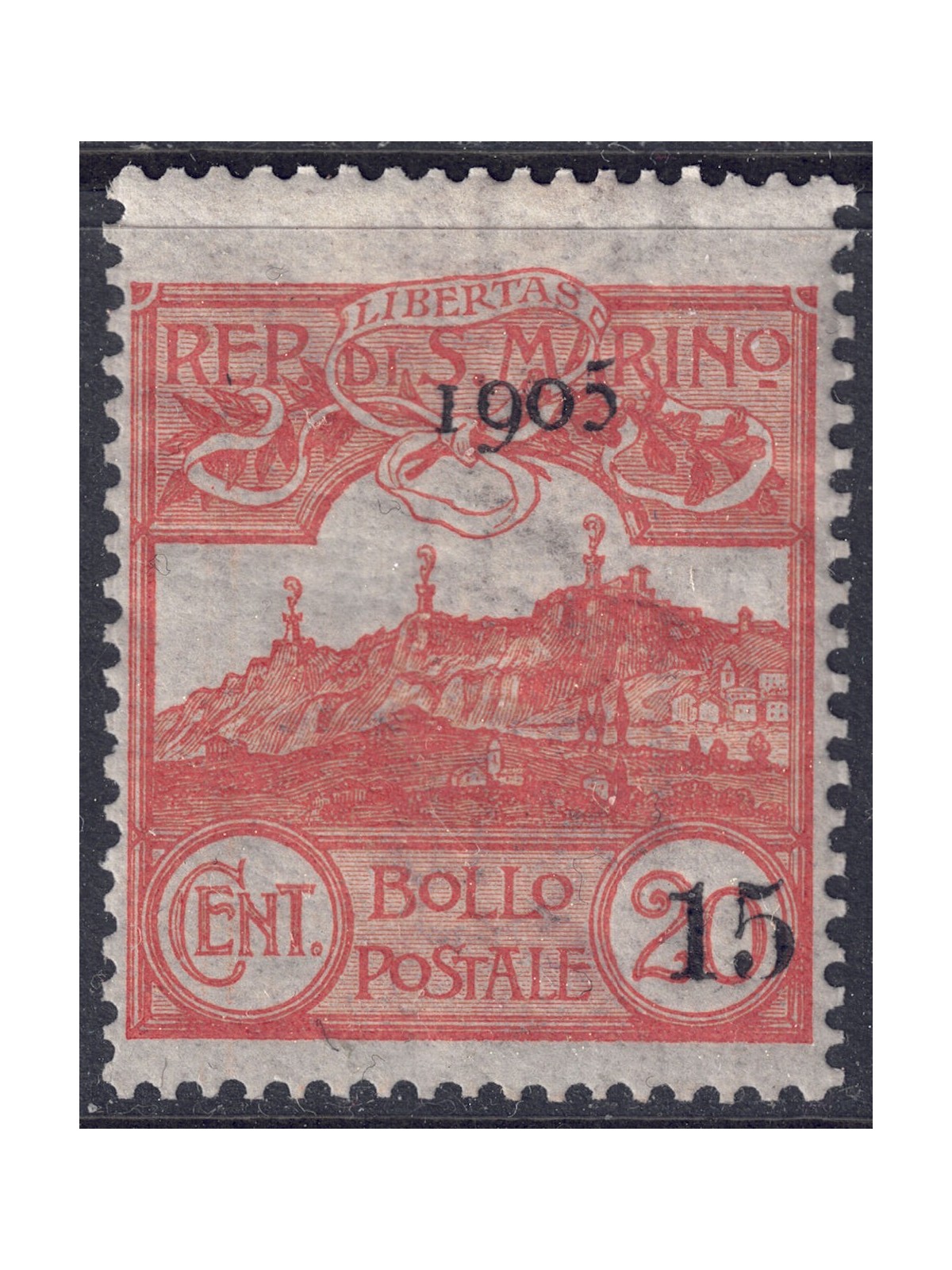 SAN MARINO 1905 View of San Marino overprinted MH*