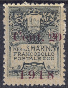 SAN MARINO 1918 20c su 15c ardesia MH*