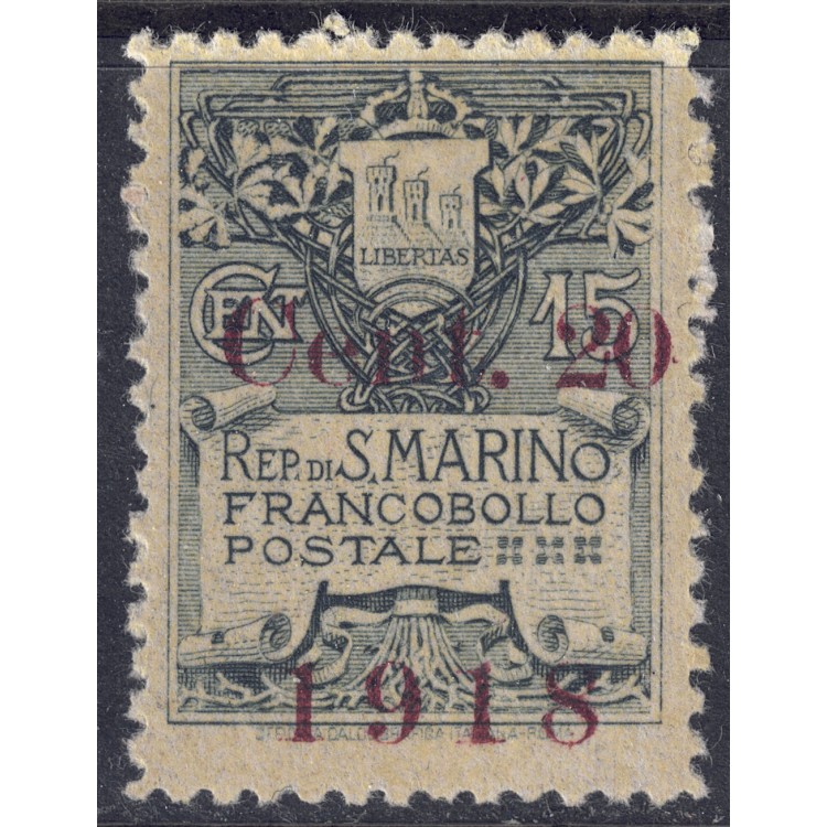 SAN MARINO 1918 20c on 15c slate MH*