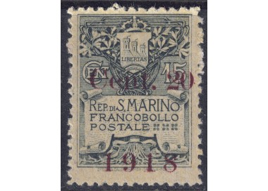 SAN MARINO 1918 20c on 15c slate MH*