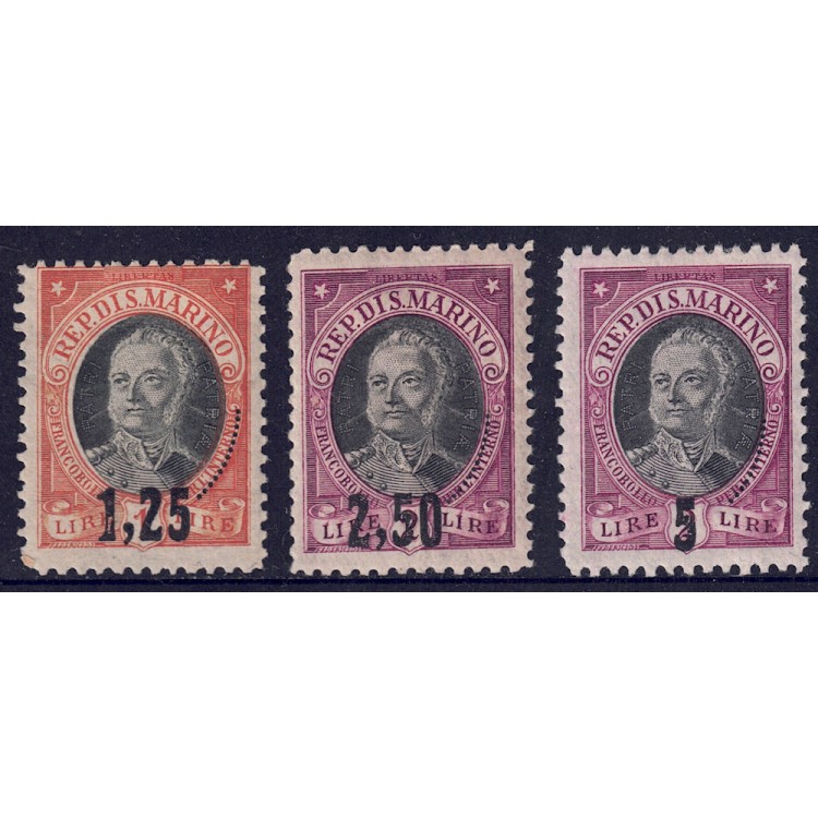 SAN MARINO 1927 Antonio Onofri, soprastampati 3v MH*
