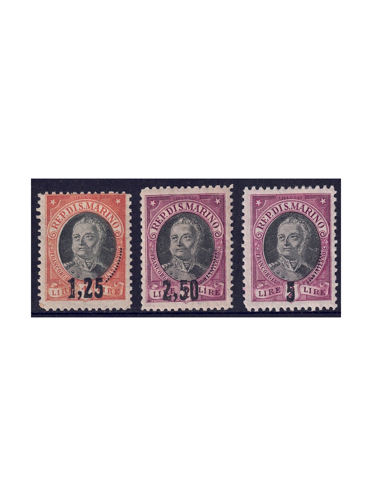 SAN MARINO 1927 Antonio Onofri, overprinted 3v MH*