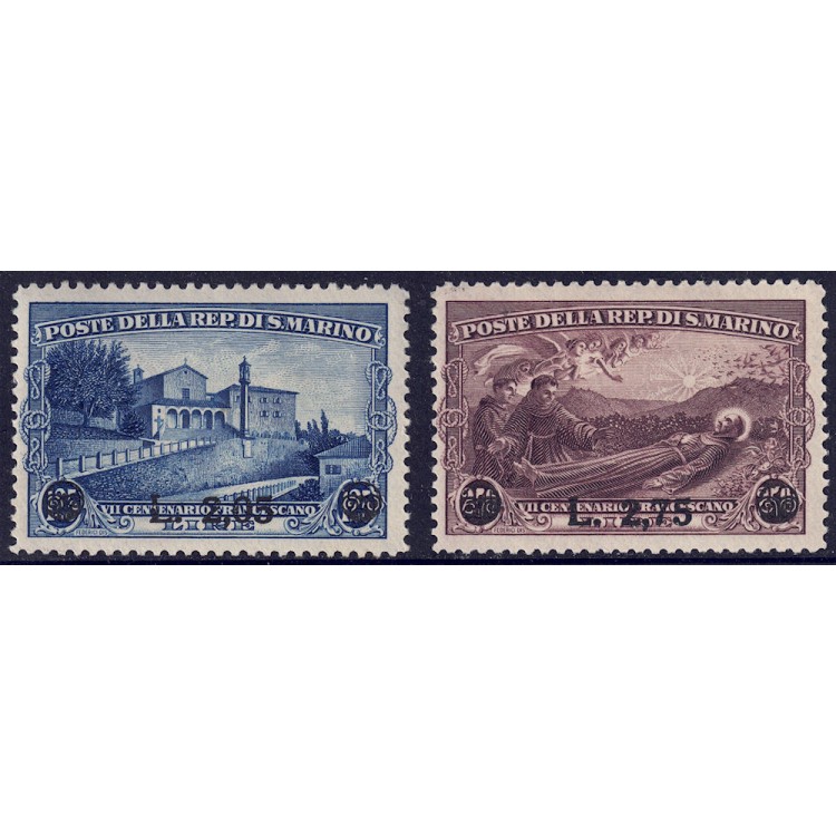 SAN MARINO 1936 Saint Francis (overprinted) 2v MH*