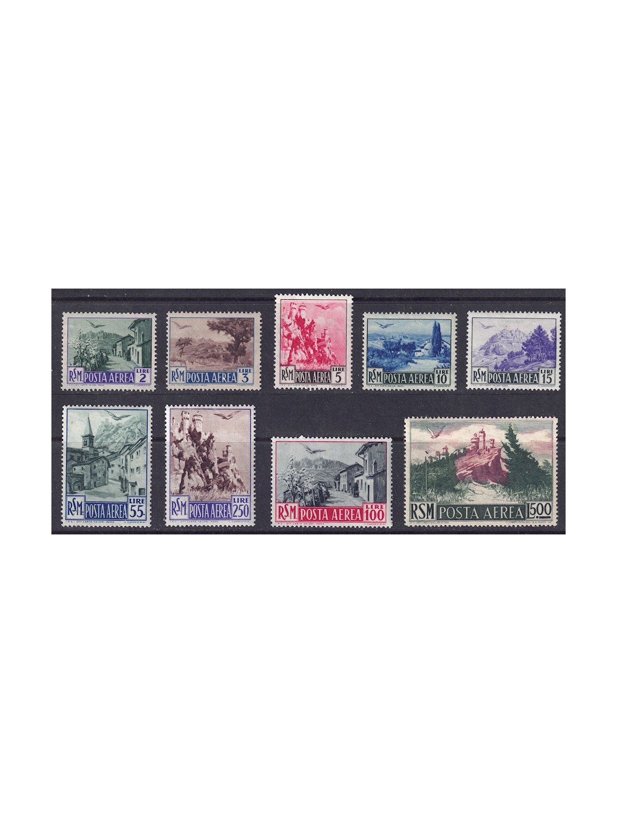 SAN MARINO 1950 Views (airmail) 9v MNH**