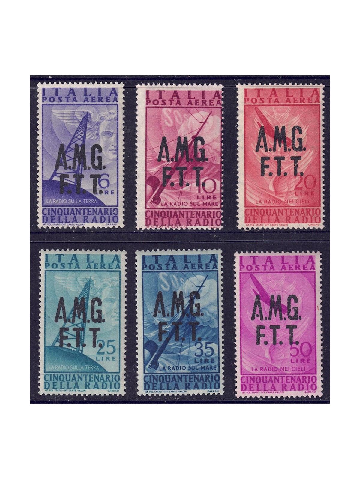 TRIESTE A 1947 Invention of the radio (airmail) 6v MNH**