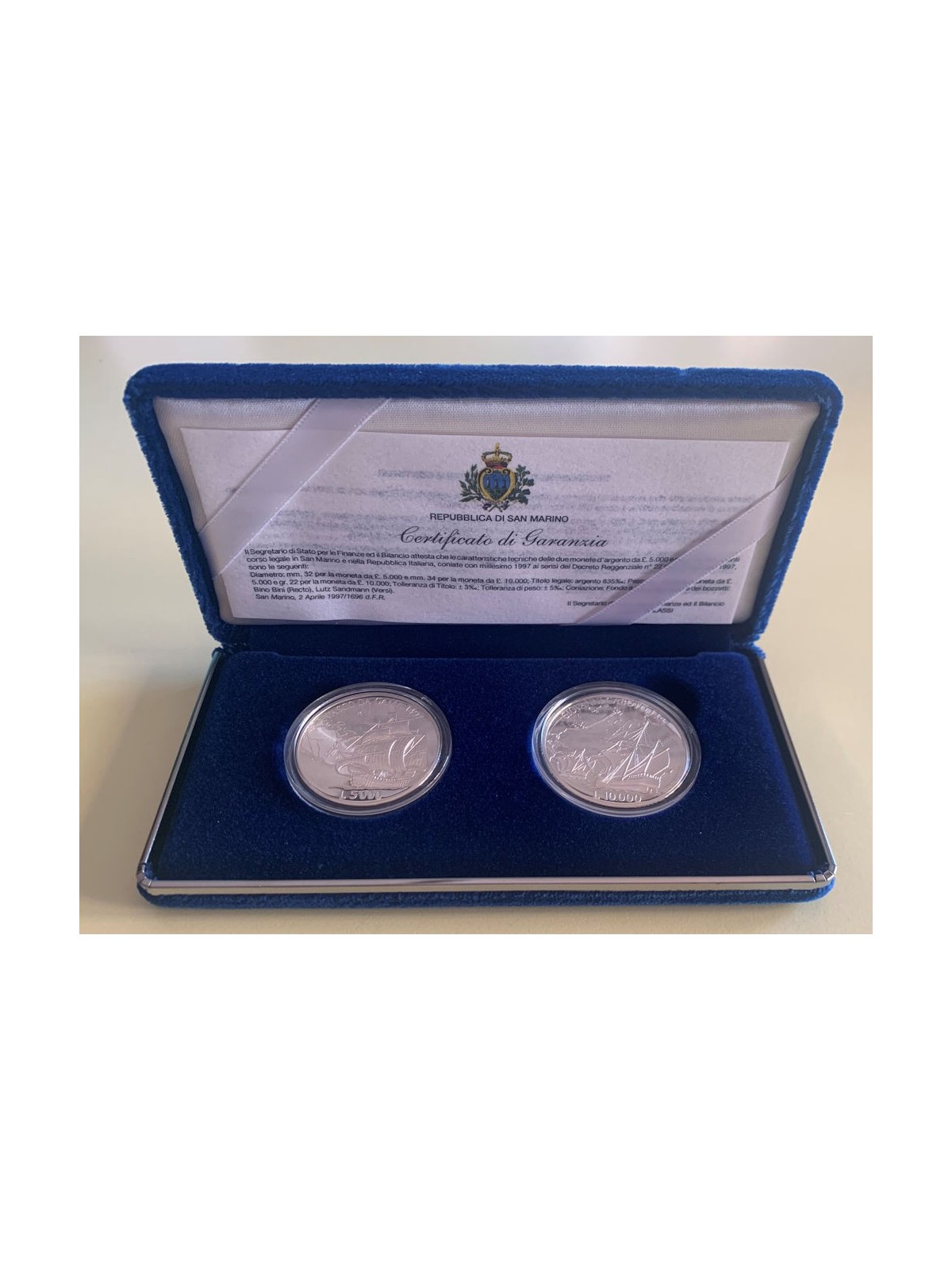 SAN MARINO 1997 Commemorative Coins Great Navigators Giovanni Caboto and Vasco Da Gama.