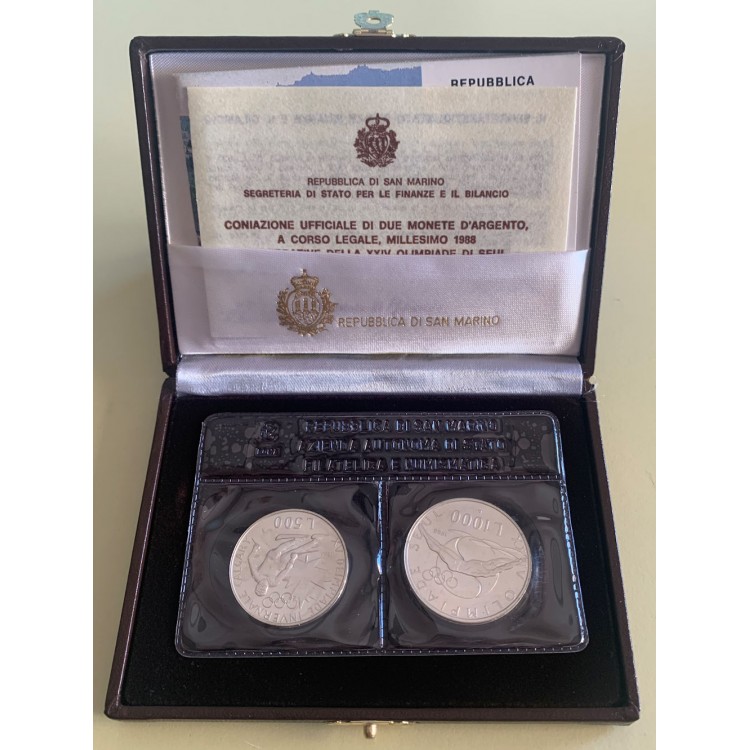 SAN MARINO 1988 Dittico della XV e XXIV Olimpiade 2 Monete in Argento FDC
